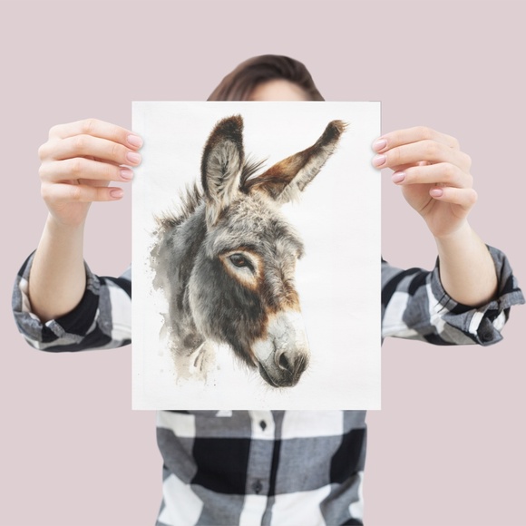 Watercolor Donkey Wall Art Print, Unframed - Charming Farmhouse Decor - Picture 4 of 6